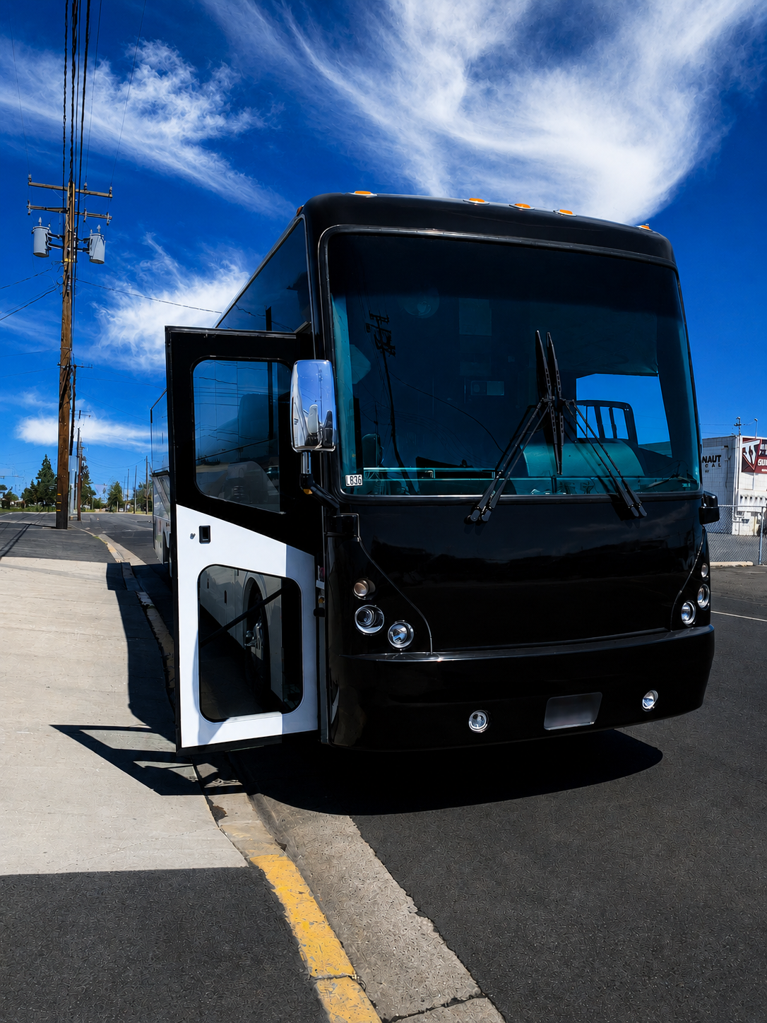 40 to 44 passenger luxury party bus exterior with restroom coach
